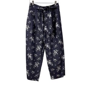 Club Monaco Womens Cropped Paperbag High Waist Pants Size 0 Navy Floral Pockets